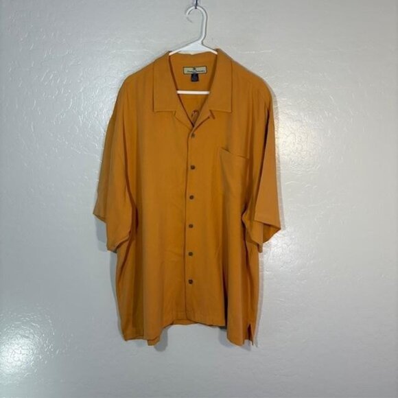 Tommy Bahama Shirt Mens 3XL Orange Silk Camp Hawaiian Barefoot Bar Back Graphic - Picture 3 of 6